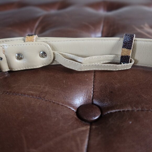 Unisex leopard print genuine stingray and leather belt silver buckle 32 - 35\